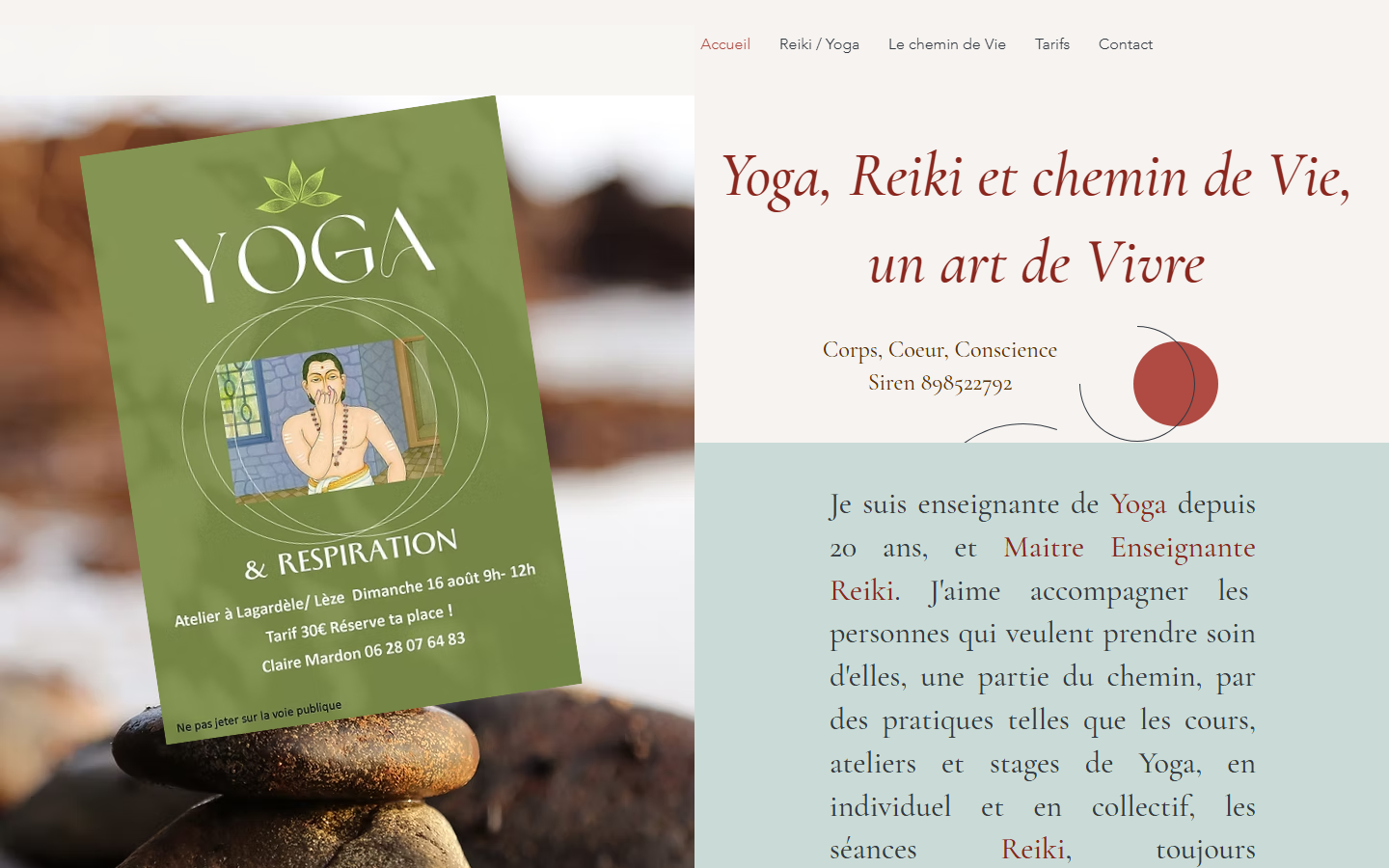 Capture du site officiel de Claire Mardon - Reiki et Yoga, formation et soins, 31