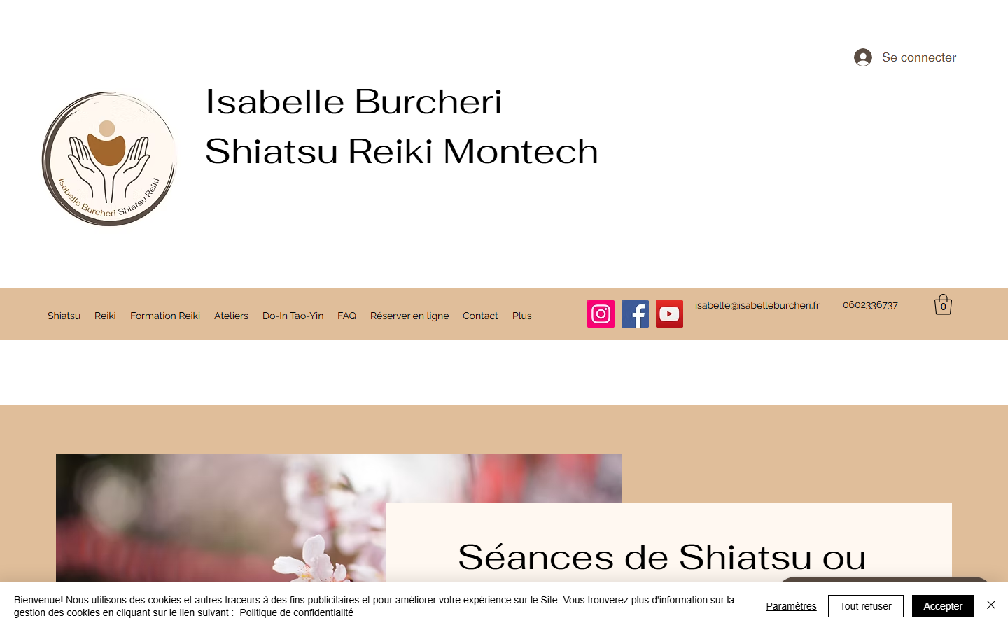 Capture du site officiel de Isabelle Burcheri - Shiatsu et formations Reiki Montech