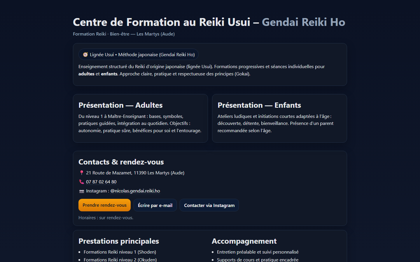 Capture du site officiel de Centre de Formation Reiki Usui Gendai Reiki Ho